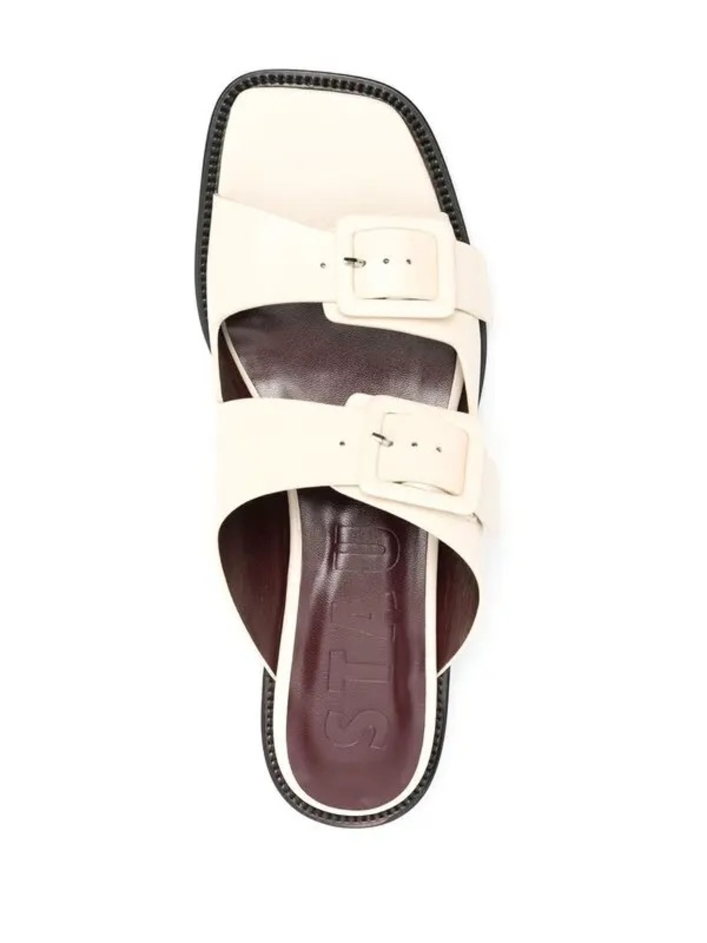 Staud White Leather Buckle Slide Sandals for Women